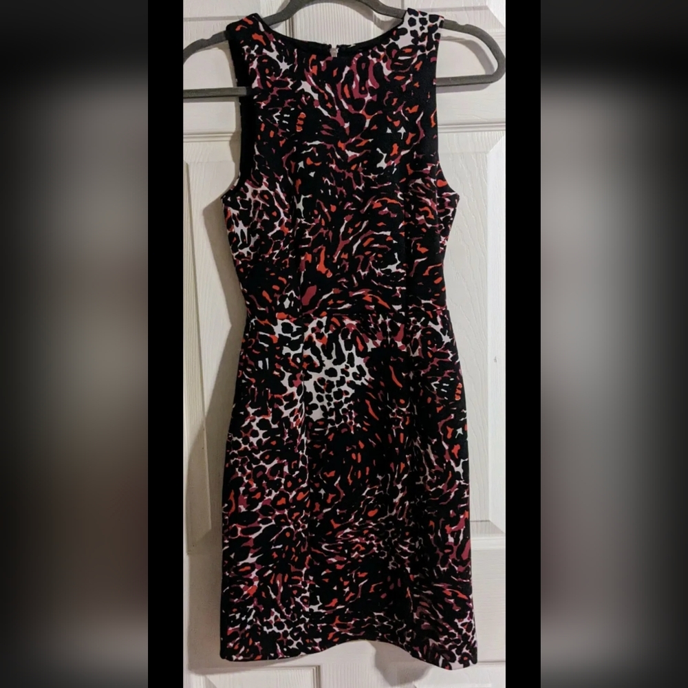 H&M Dress XS Sleeveless Red White Black Animal Print Leopard Stretchy Bodycon